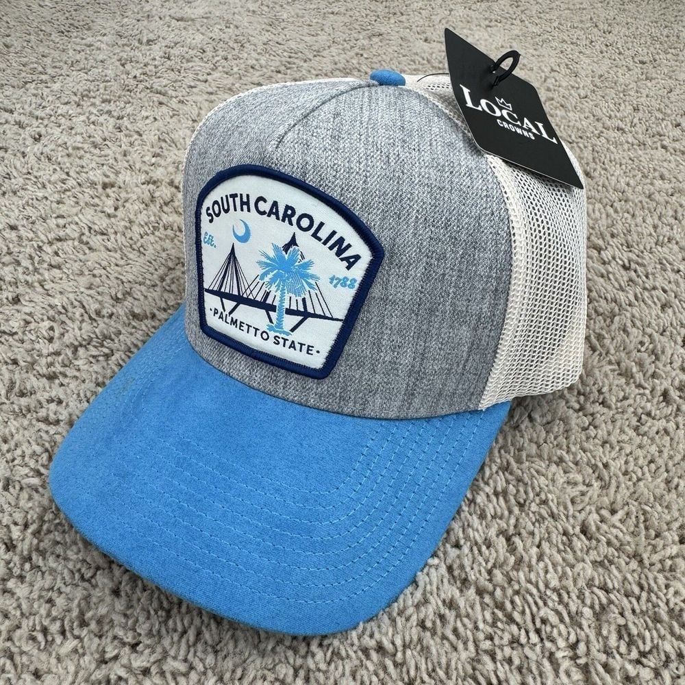 Local Crowns South Carolina Hat Palmetto State Patch Blue Gray Snapback Mesh Cap