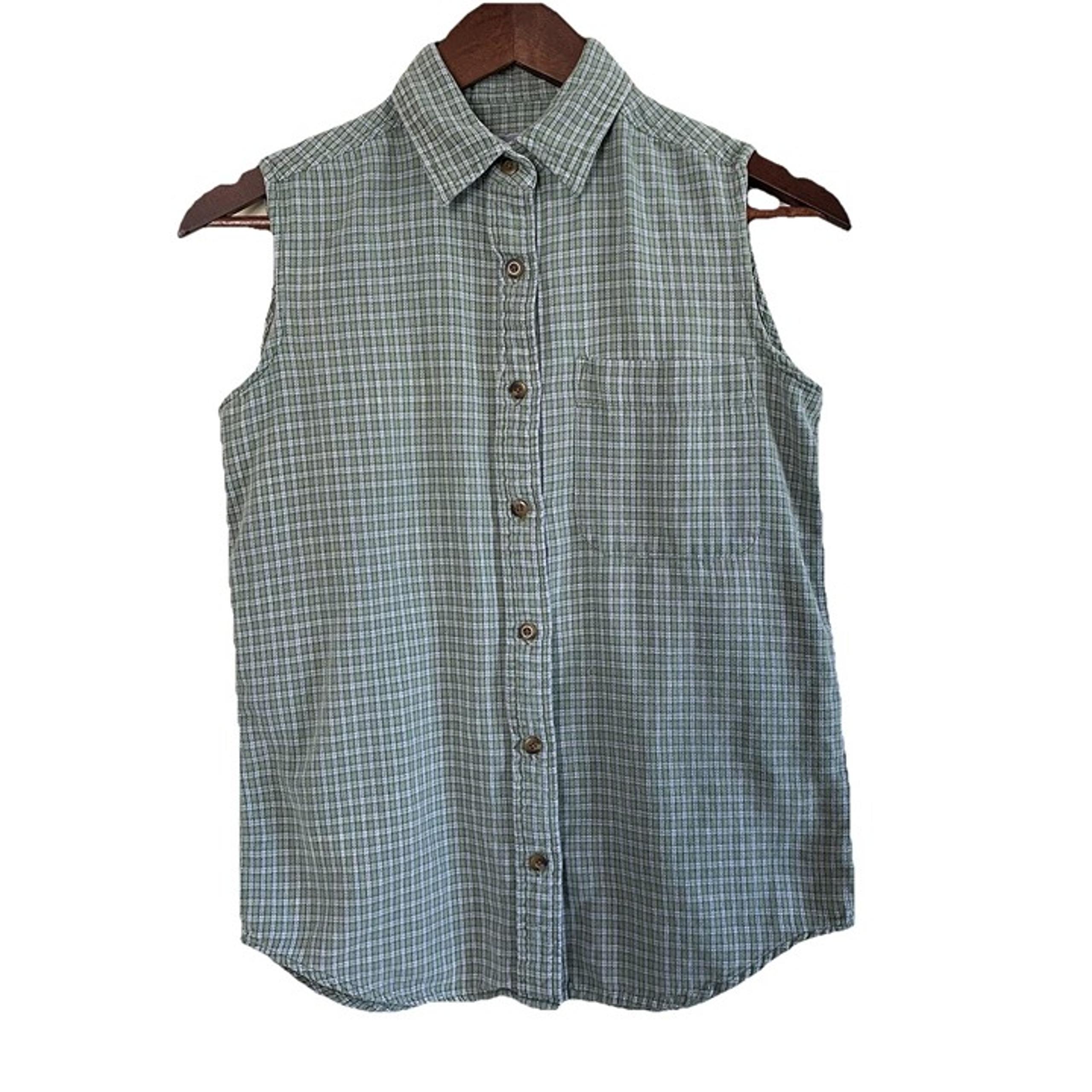 Eastern Mountain Sports EMS Women’s Sleeveless Green Plaid Button Up Shirt Small