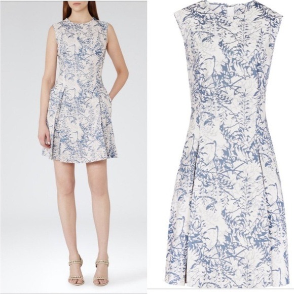 Reiss Clemens Jacquard Sleeveless Dress A Line Blue White 6