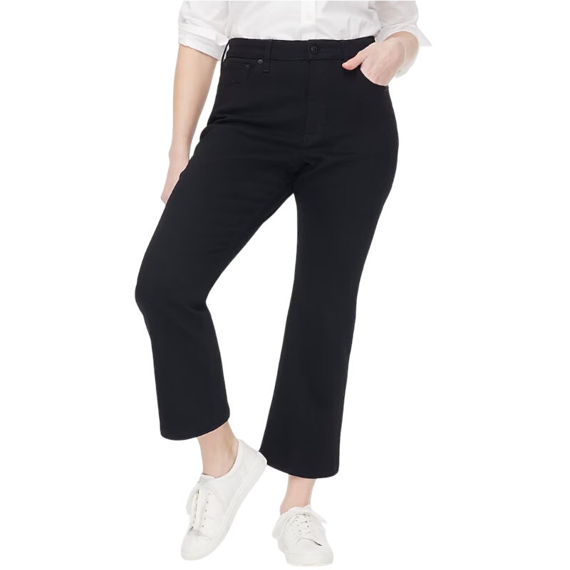 J. Crew Factory Curvy mid-rise flare crop jean in signature stretch Black 30 NWT
