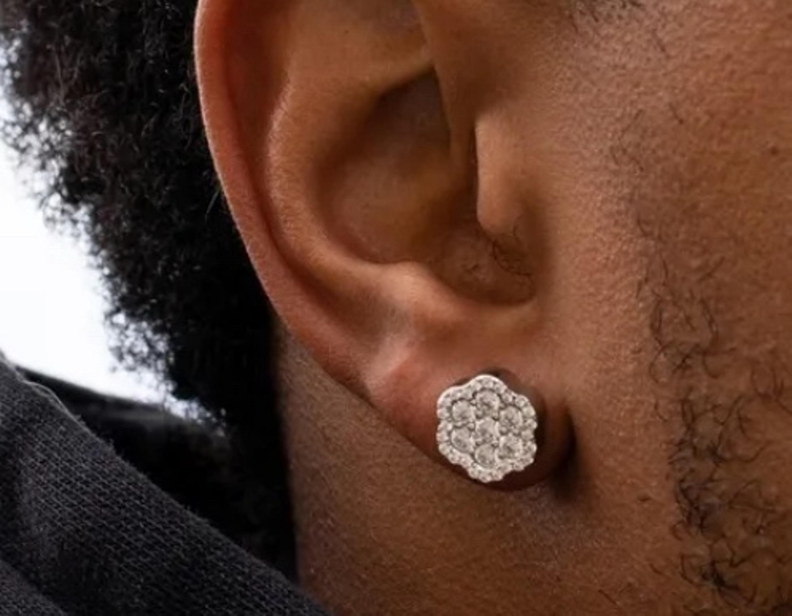 Mens Womens White Gold Plated Sterling Silver Cz Flower Cluster Stud Earrings
