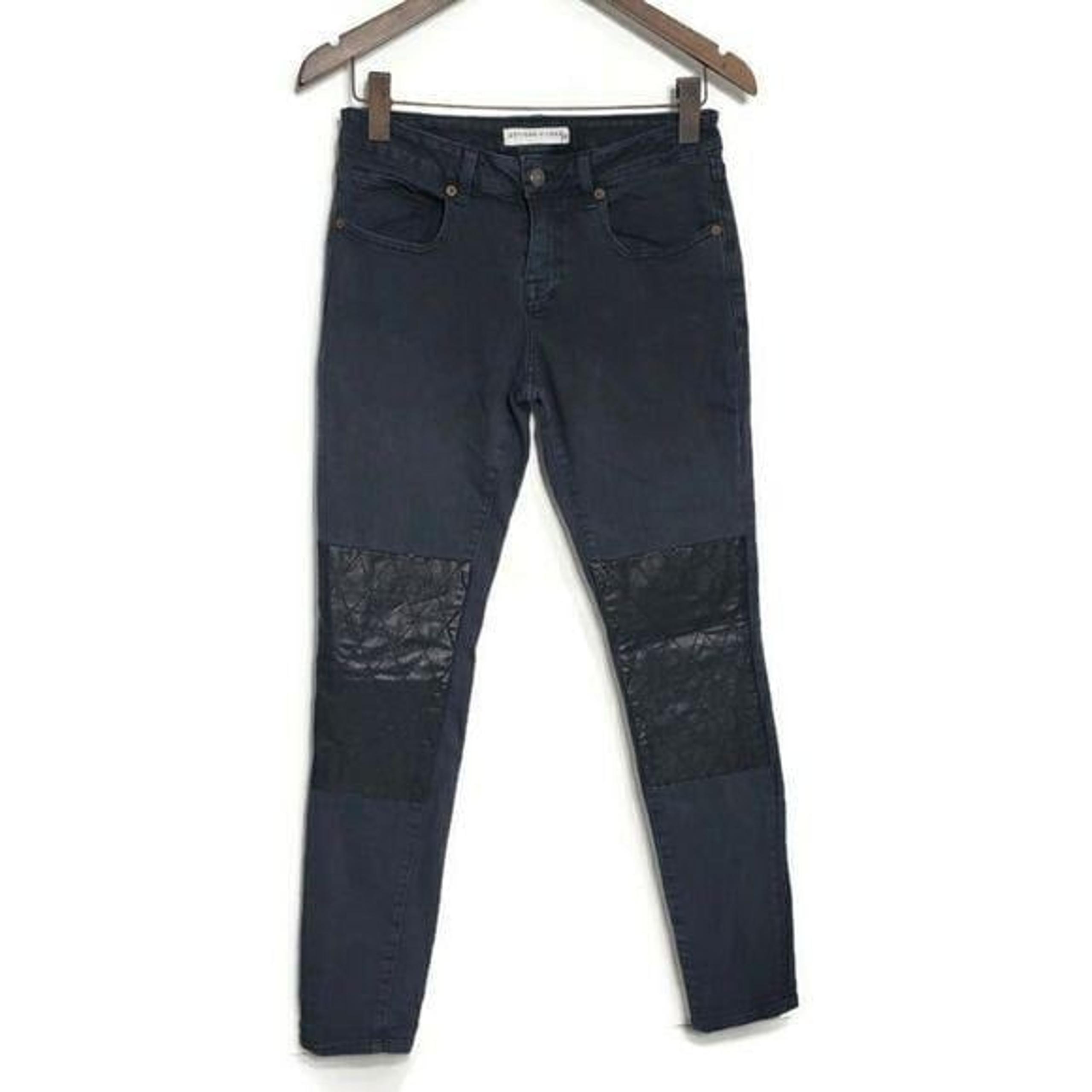 Anthropologie Artisan de Luxe Jeans Faux Leather Knees Black Women's Size 28