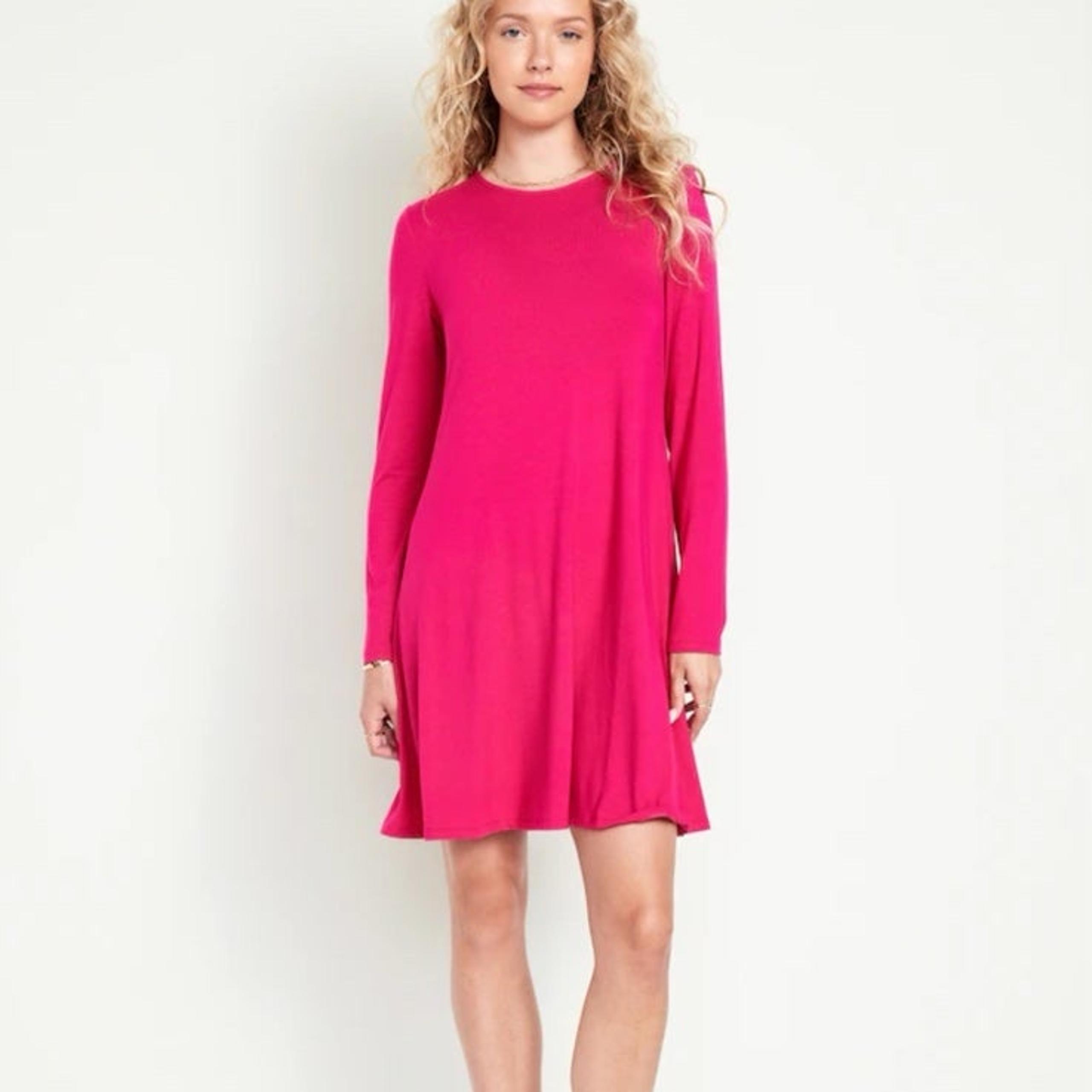 NWT OLD NAVY Jersey-Knit Mini Swing Dress Color: Berry Fine SIZE MEDIUM crew nec