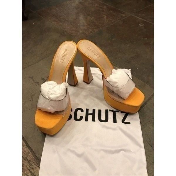 NEW Schultz women shoes 9.5B Haila Transparent Bright Sun Leather Sole Heels