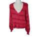 Free People Womens Small Pink Fuzzy Knit V Neck Long Puff Sleeve Popover Sweater