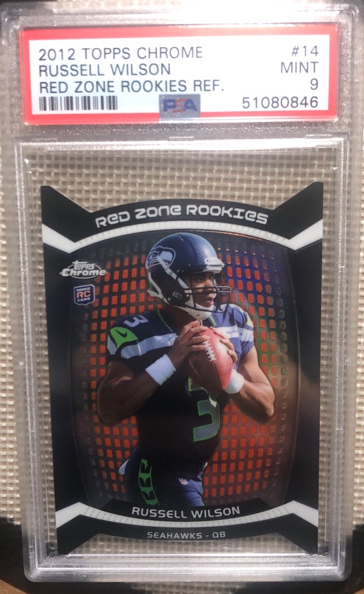2012 Russell Wilson Topps Chrome Red Zone Rookie card Refractor #14 PSA 9