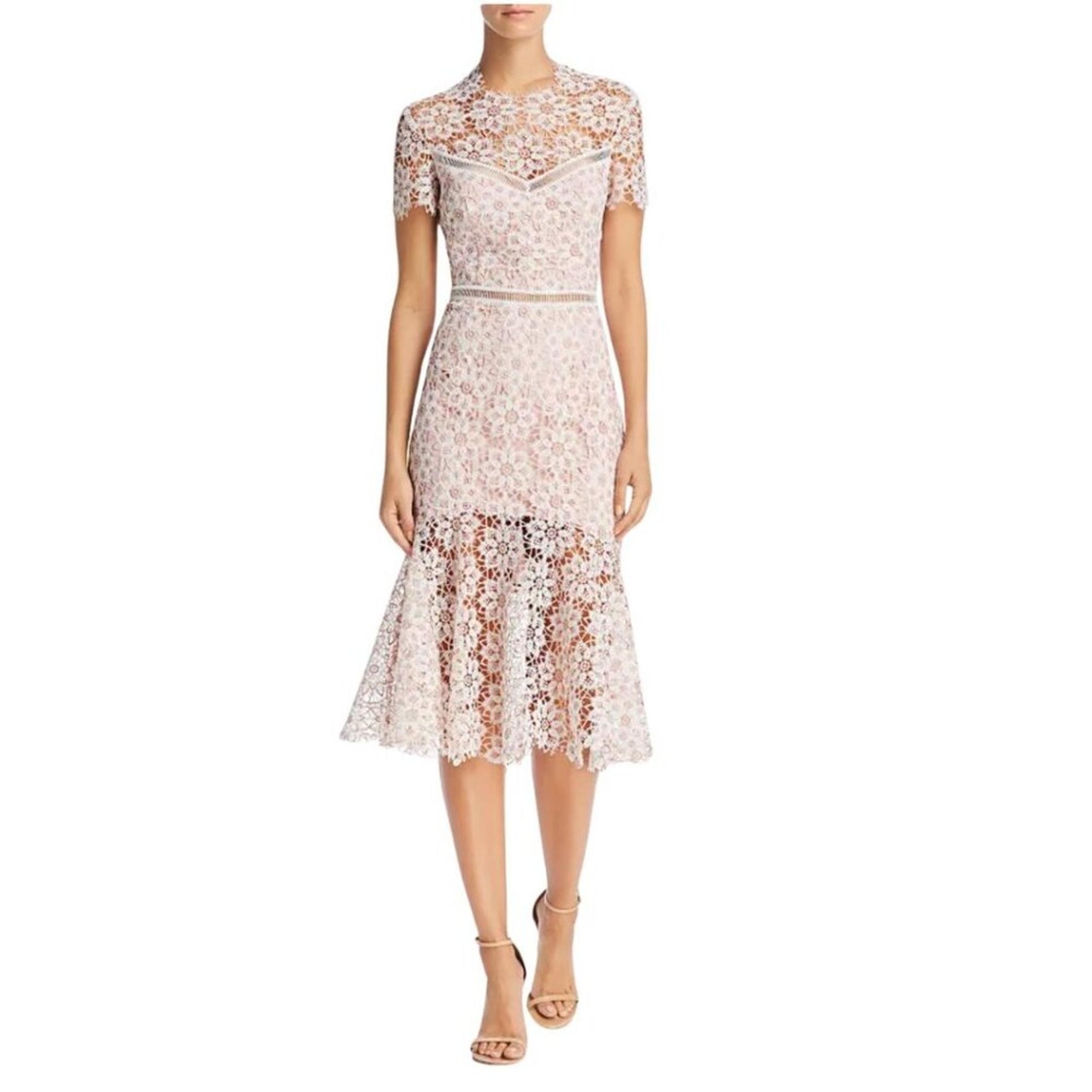 Saylor Illusion Lace Midi Dress in Petal Pink M