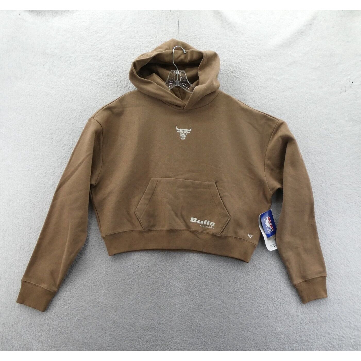 Chicago Bulls Cropped Hoodie Womens Small '47 Brand Khaki Sweatshirt Crop Top