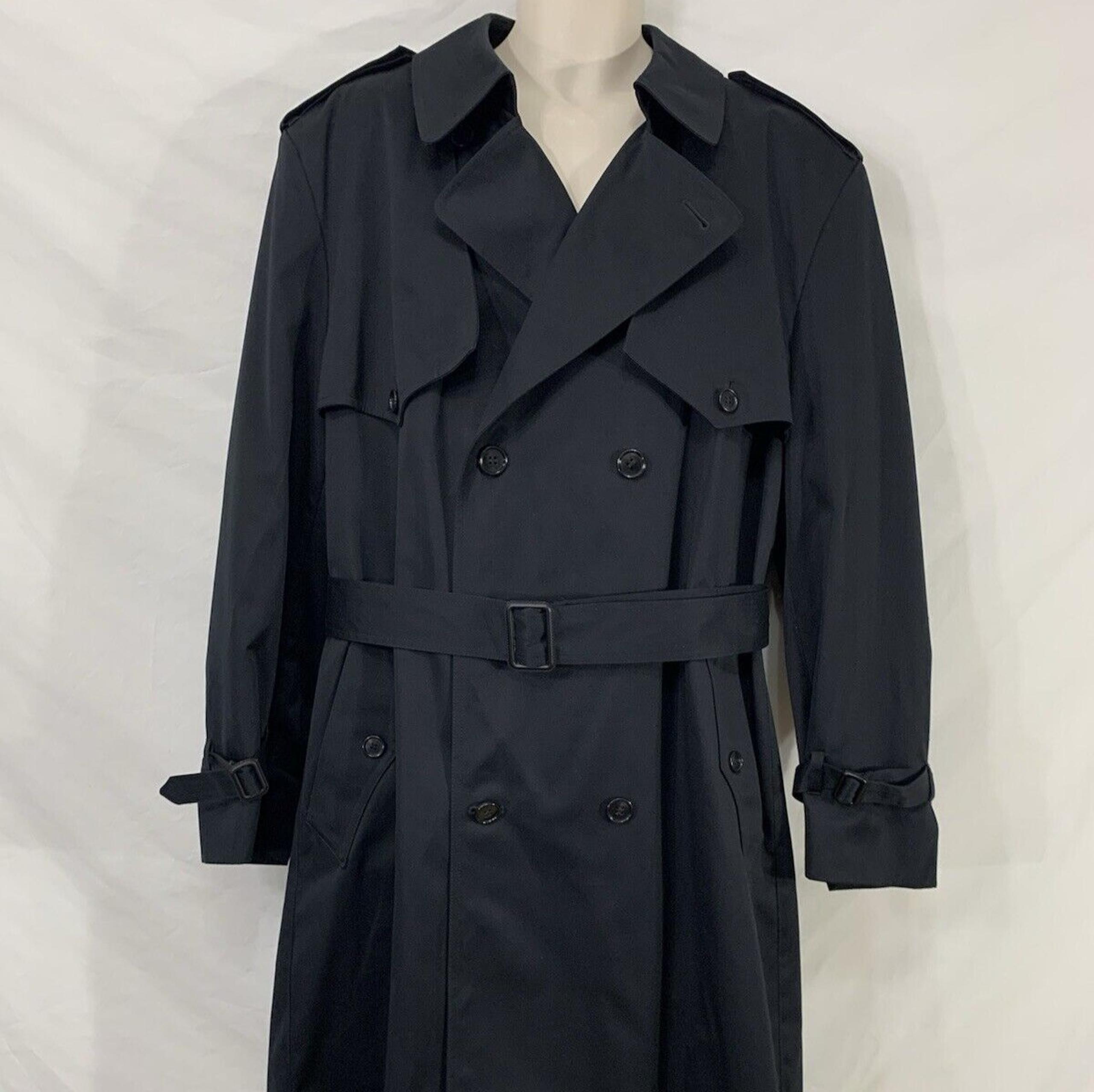 TOWNE by London Fog Black Dressy Trench Coat w/zip-out Fur Liner MENS 46 REG