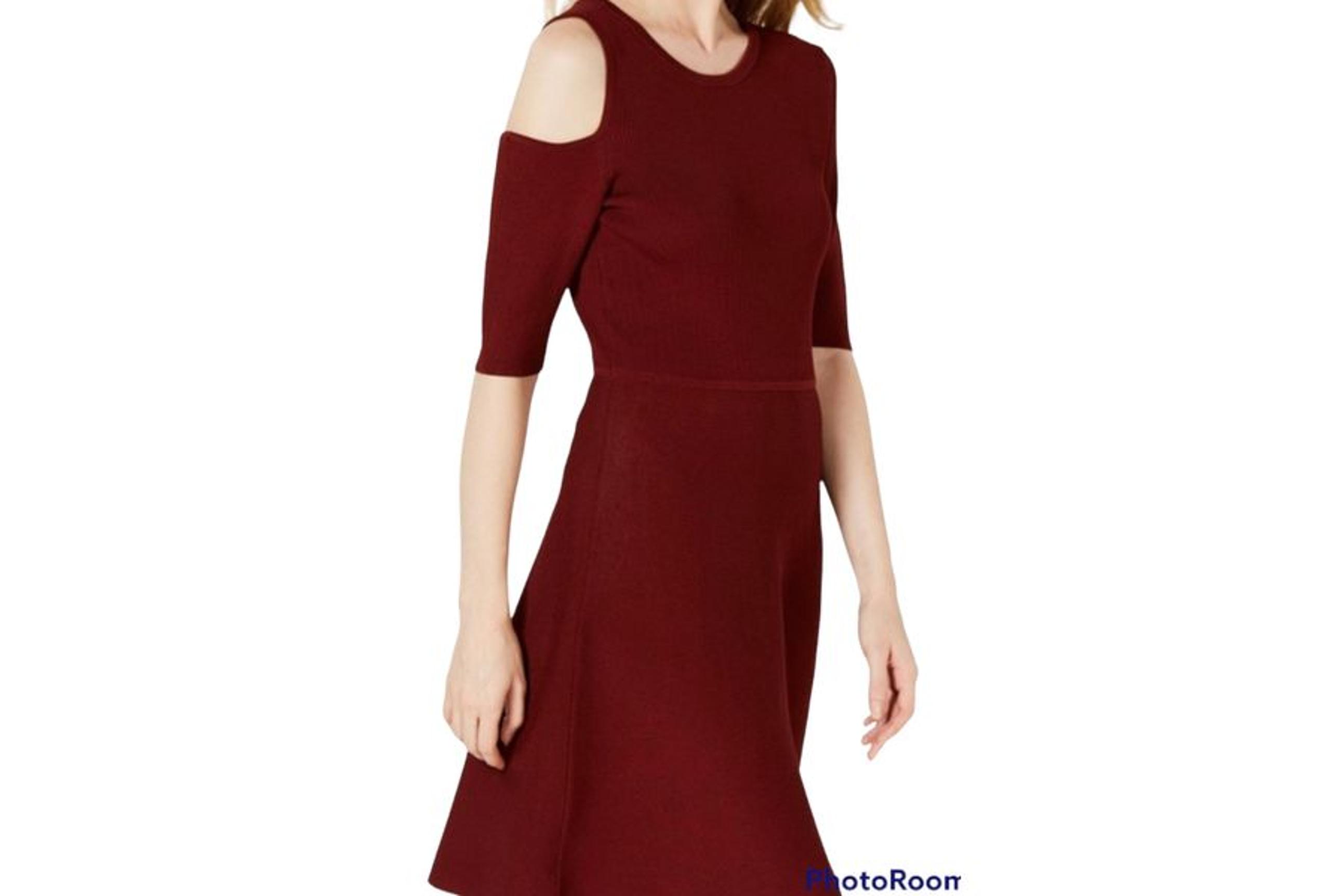 Bar III Cutout Knit A-Line Dress Cocoa Rose Size Large