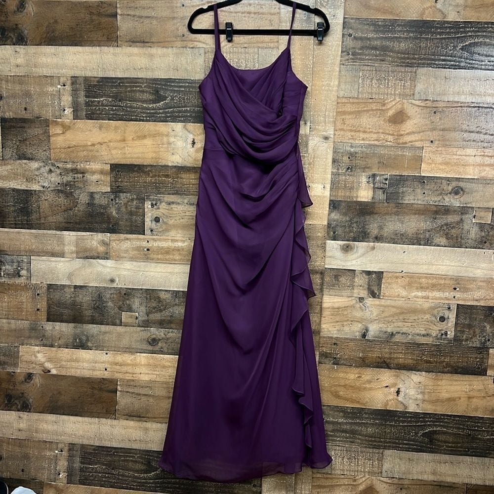 Impression Bridal Purple Ruched Ruffled Long Spaghetti Strap Bridesmaid Dress 14