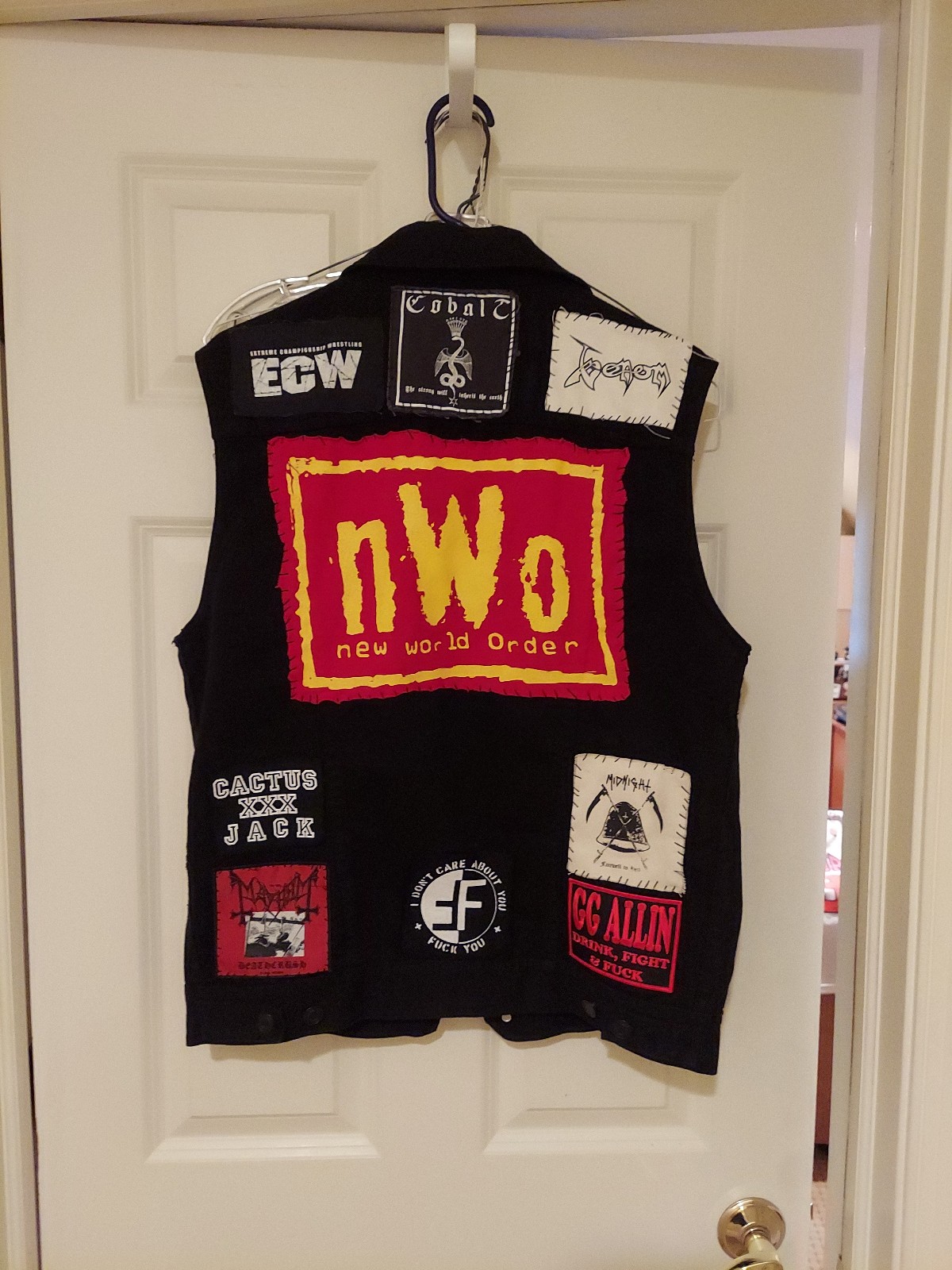 *VINTAGE Hand Stitched punk metal Vest nWo