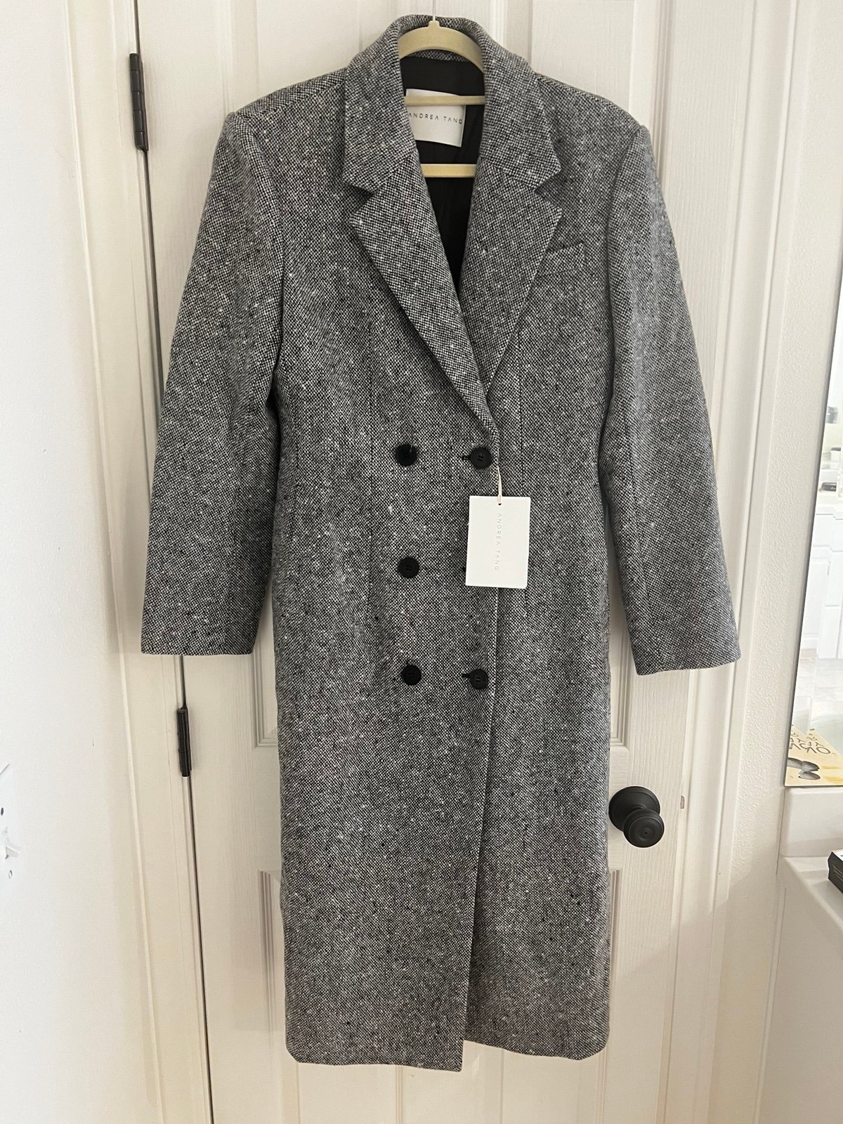 Wconcept Double waisted long wool coat with cinching waist M