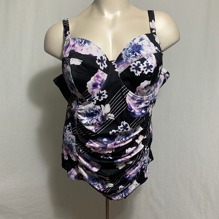 Torrid Swimsuit Swim One Piece Underwire Floral Stripe Black Purple Plus 5 28