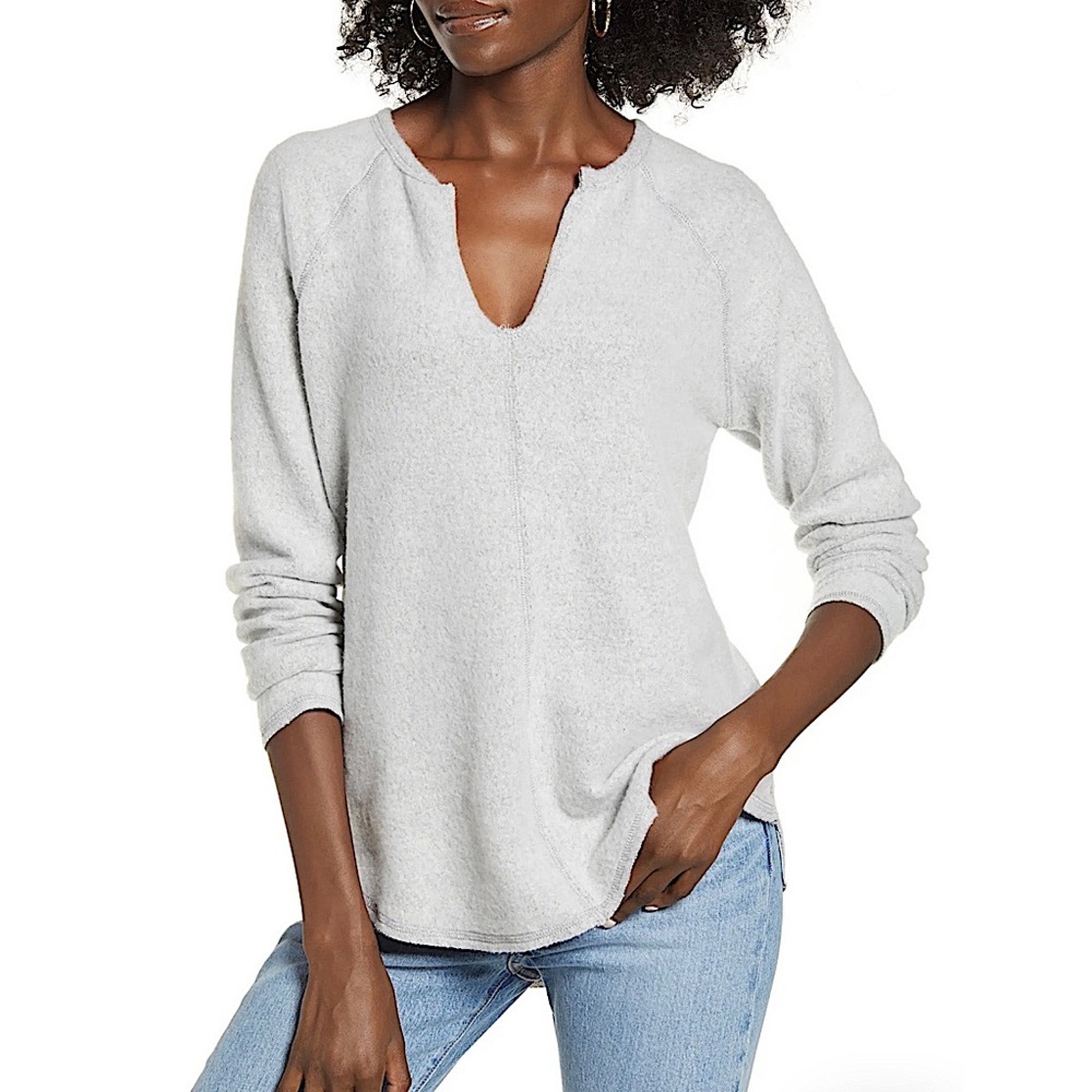 NWOT Socialite Split Neck Fleece Sweater Grey | S