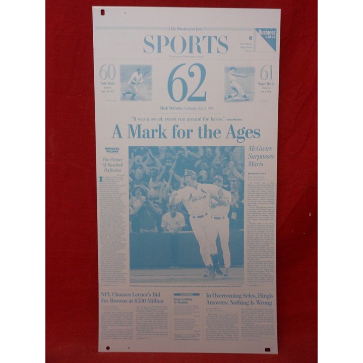 1998s Washington Post Aluminum Printing Plates Mark McGwire Hits 62nd Home Run