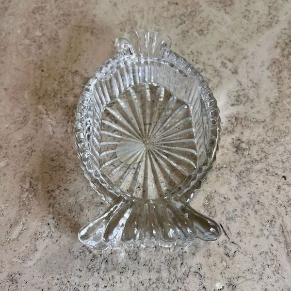 Vintage 24% Lead Crystal Clear Glass Heavyweight Fish Shaped Candy Dish Bowl