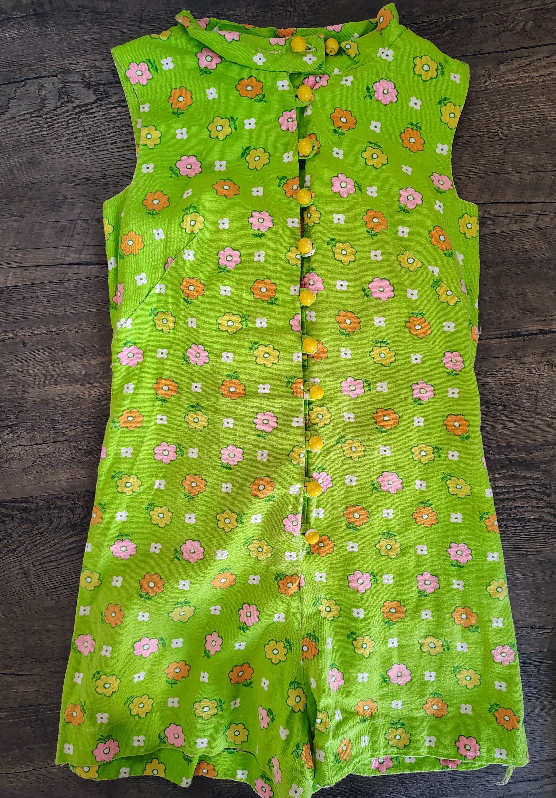 Vintage 60's Patty Woodard Floral Green Romper size 11/12