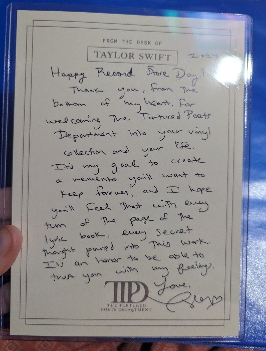 Taylor swift rsd note