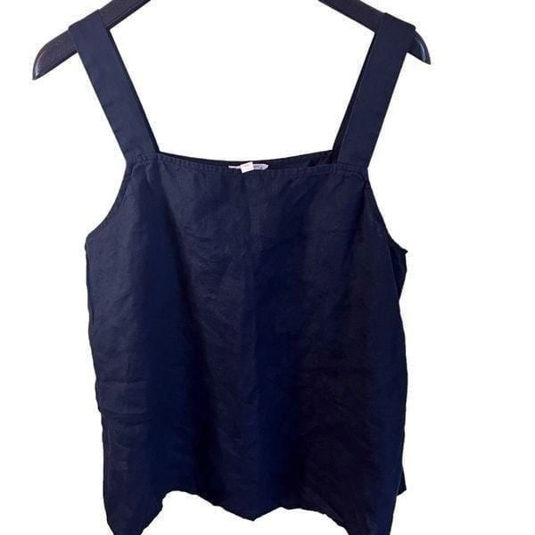Eileen Fisher Womens Linen Side Zip Black Tank Size Medium Capsule Career Office