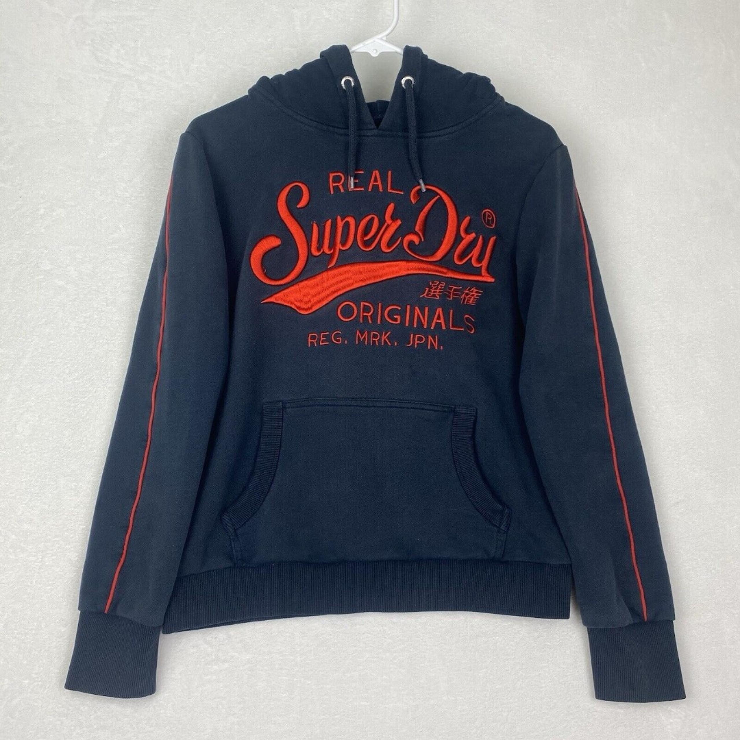 Super Dry Sweater Womens Size 10 Black Red Logo Hoodie Sweatshirt Pullover