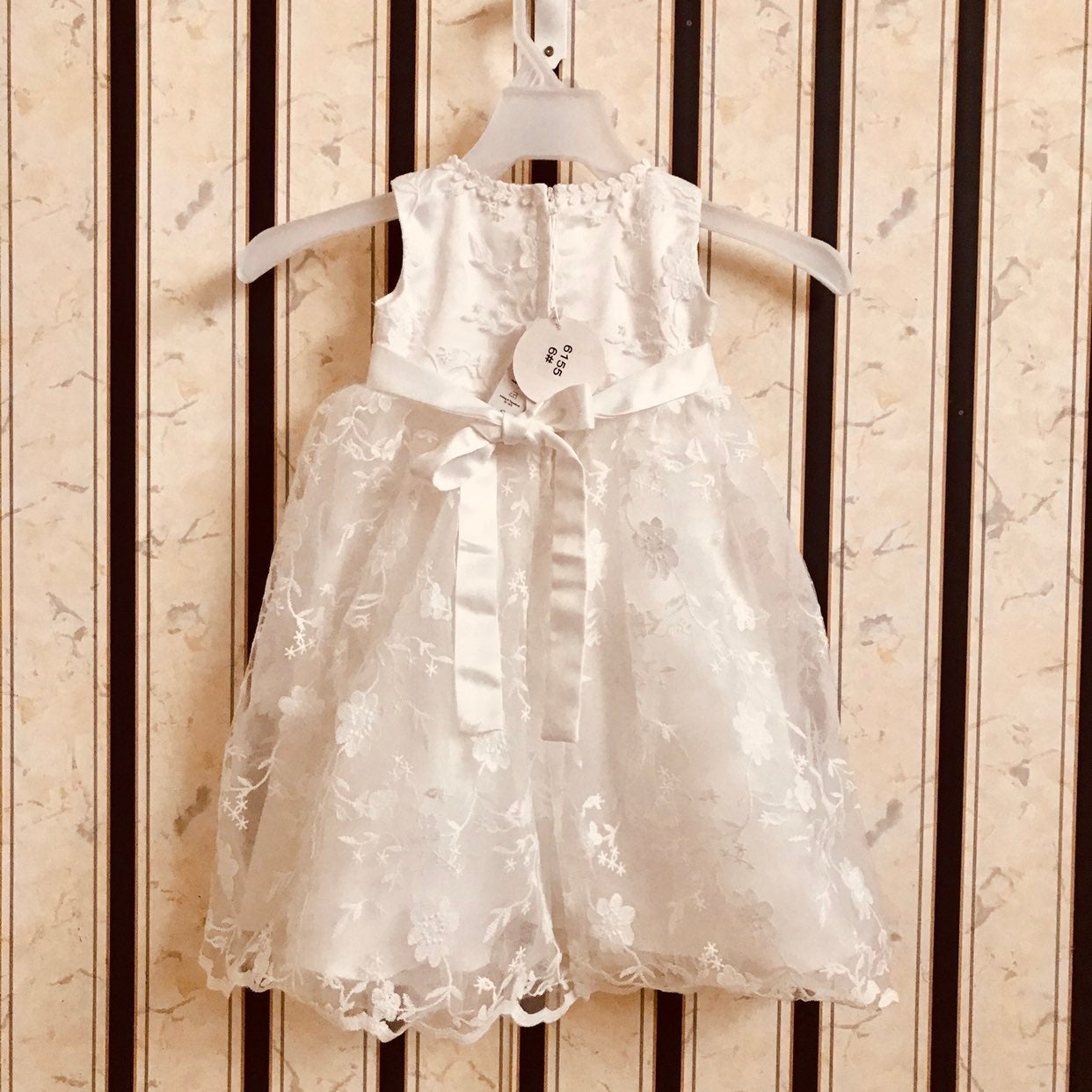 Baby Girl Ivory Floral Dress Christening Baptism Wedding Birthday 6-12 Months - detail