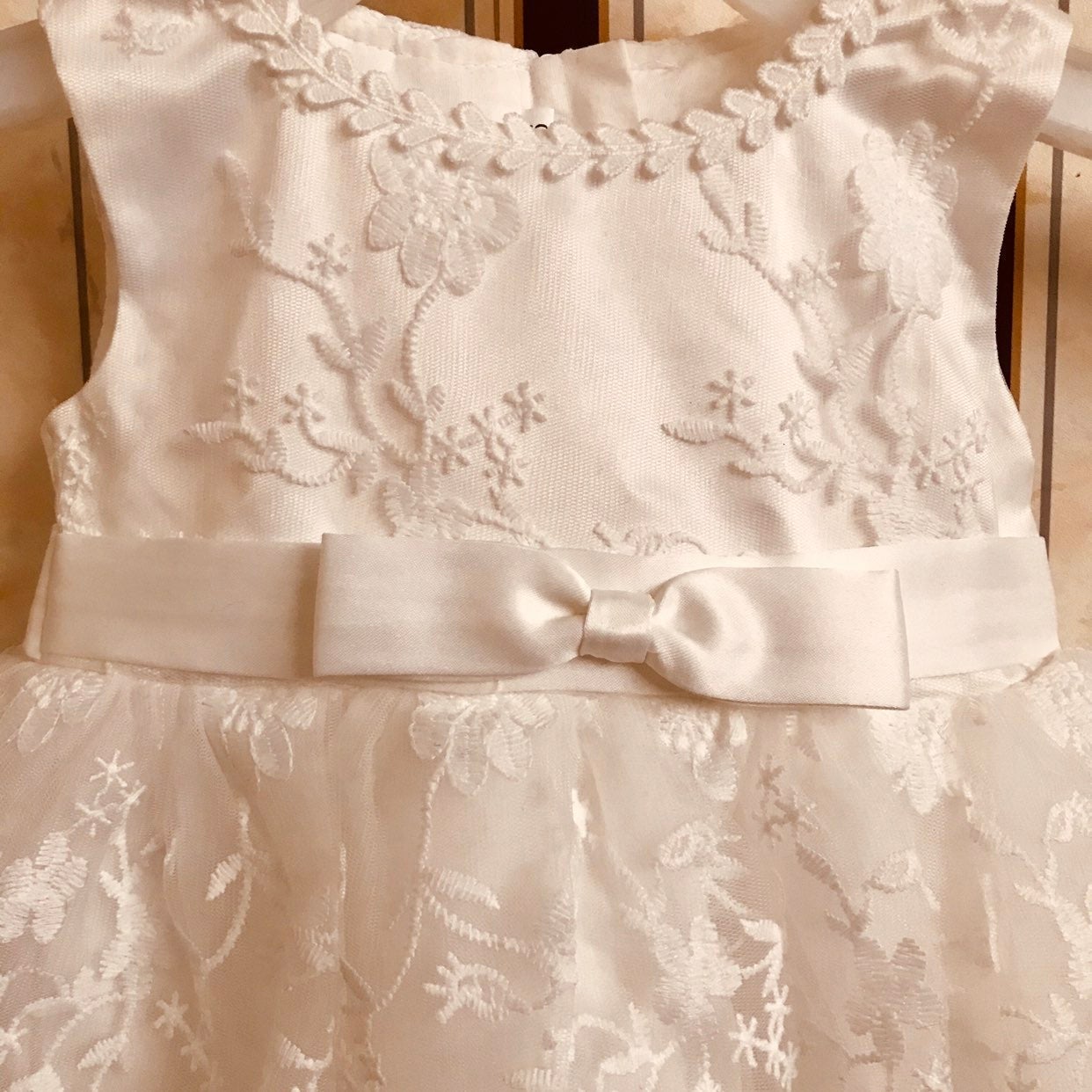 Baby Girl Ivory Floral Dress Christening Baptism Wedding Birthday 6-12 Months - detail