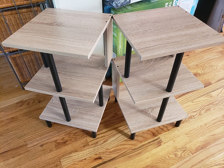 NEW S-Shaped End table with Storage Shelf, Set of 2, Retro Oak