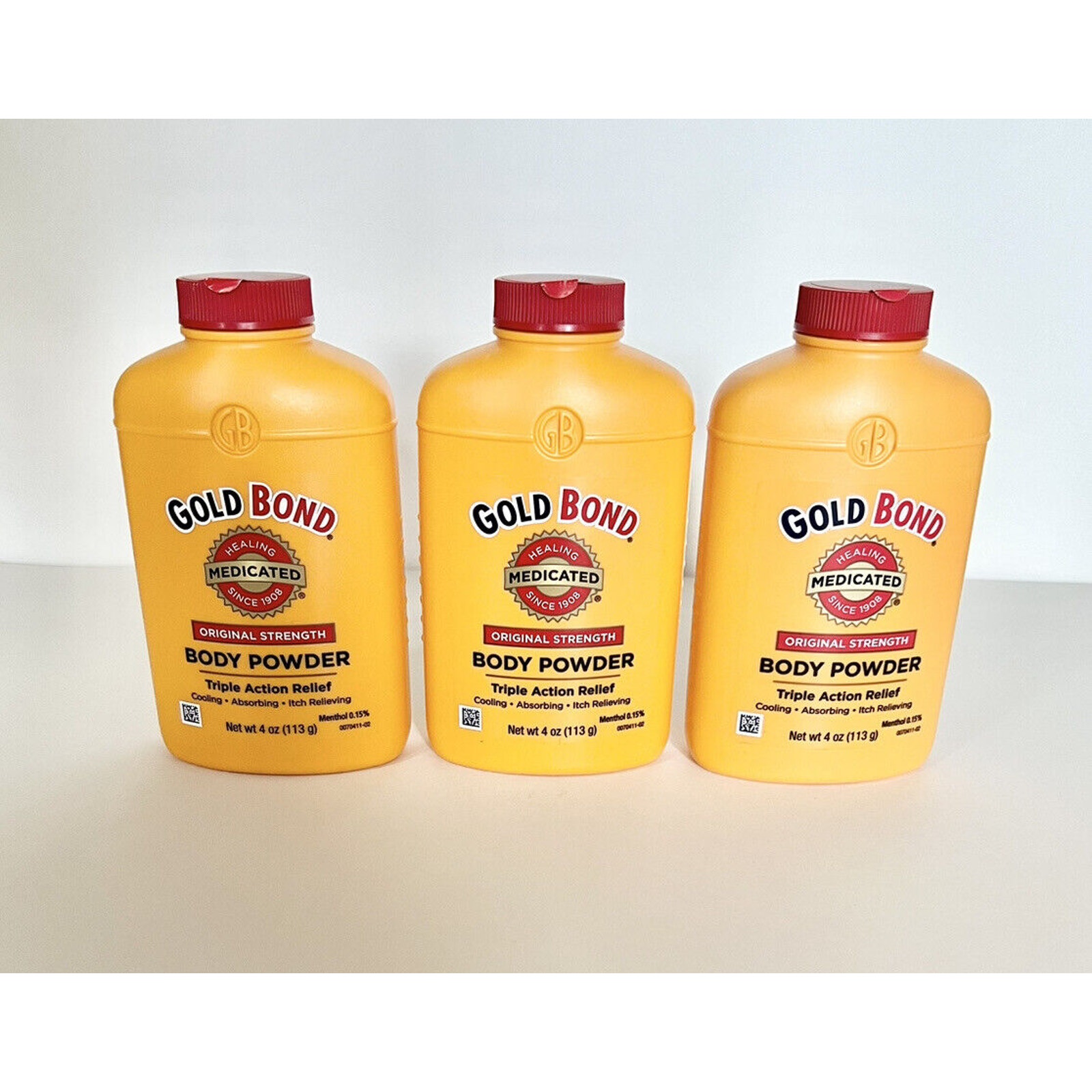 THREE Gold Bond Body Powder Medicated Strength 4oz Each W/ TALC Original Formula
