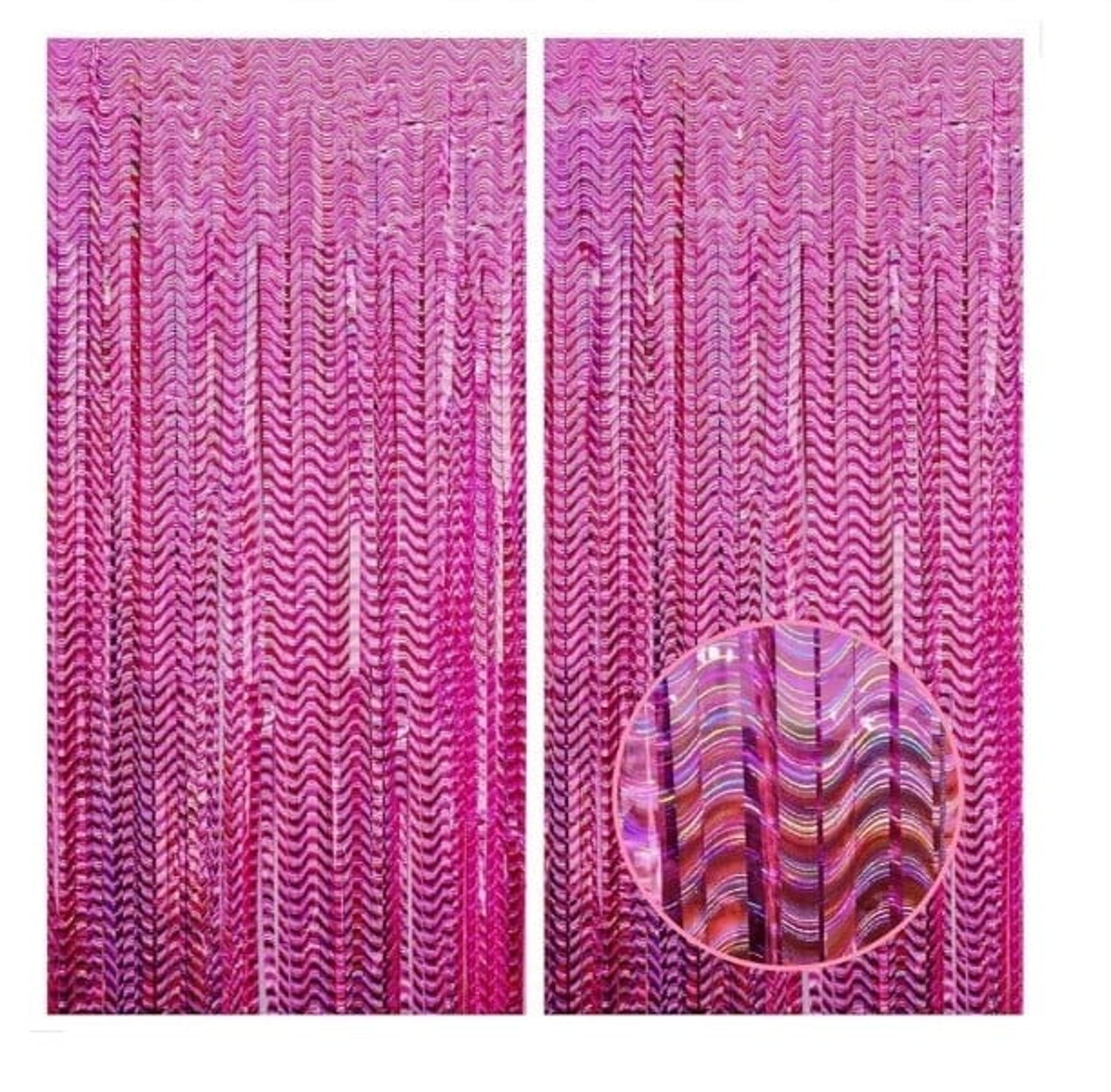 Laser Pink Backdrop Metallic Party Curtains. 4 Piece. 8 x 3.2 Feet.