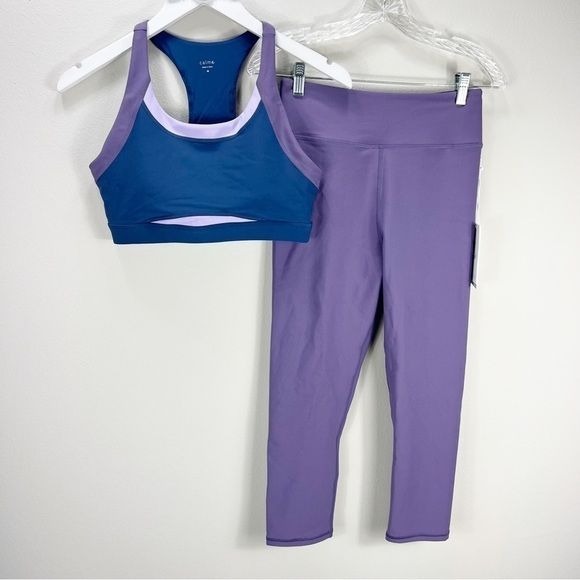 SET Calme Johnny Was Colorblock Bra & Cropped Leggings Purple Blue sz Medium M