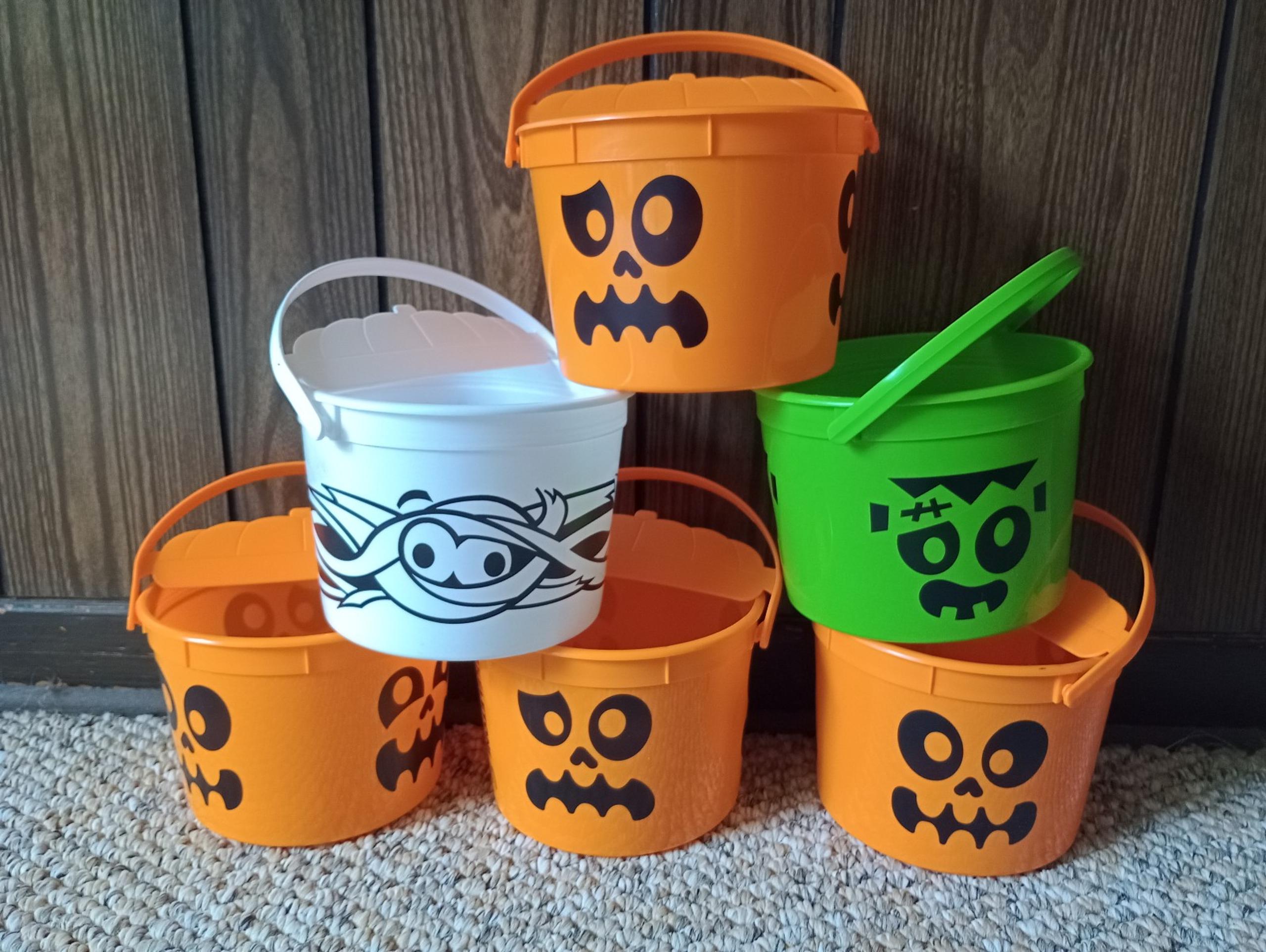 6 Vtg McDonalds Happy Meal Halloween Boo Buckets Pumpkin Boxes Skeleton Mummy