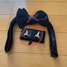 Treat dressing: Groom's accessories, black butterfly tie, cufflinks.