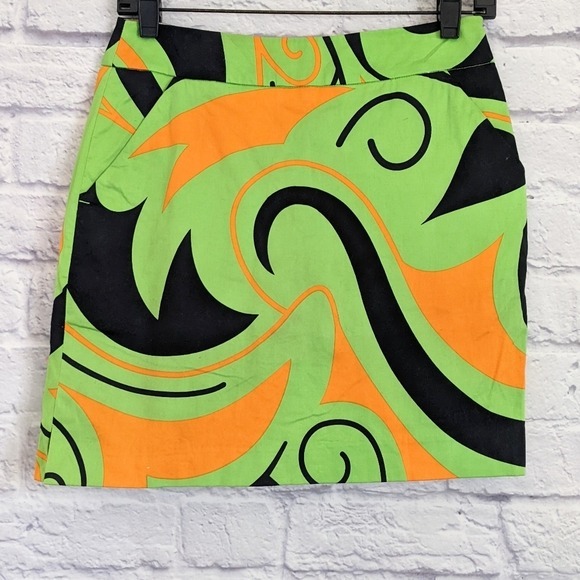Loudmouth Angry Birdies Golf Skort 2 Green Orange Swirl Print Tennis Prep Skirt