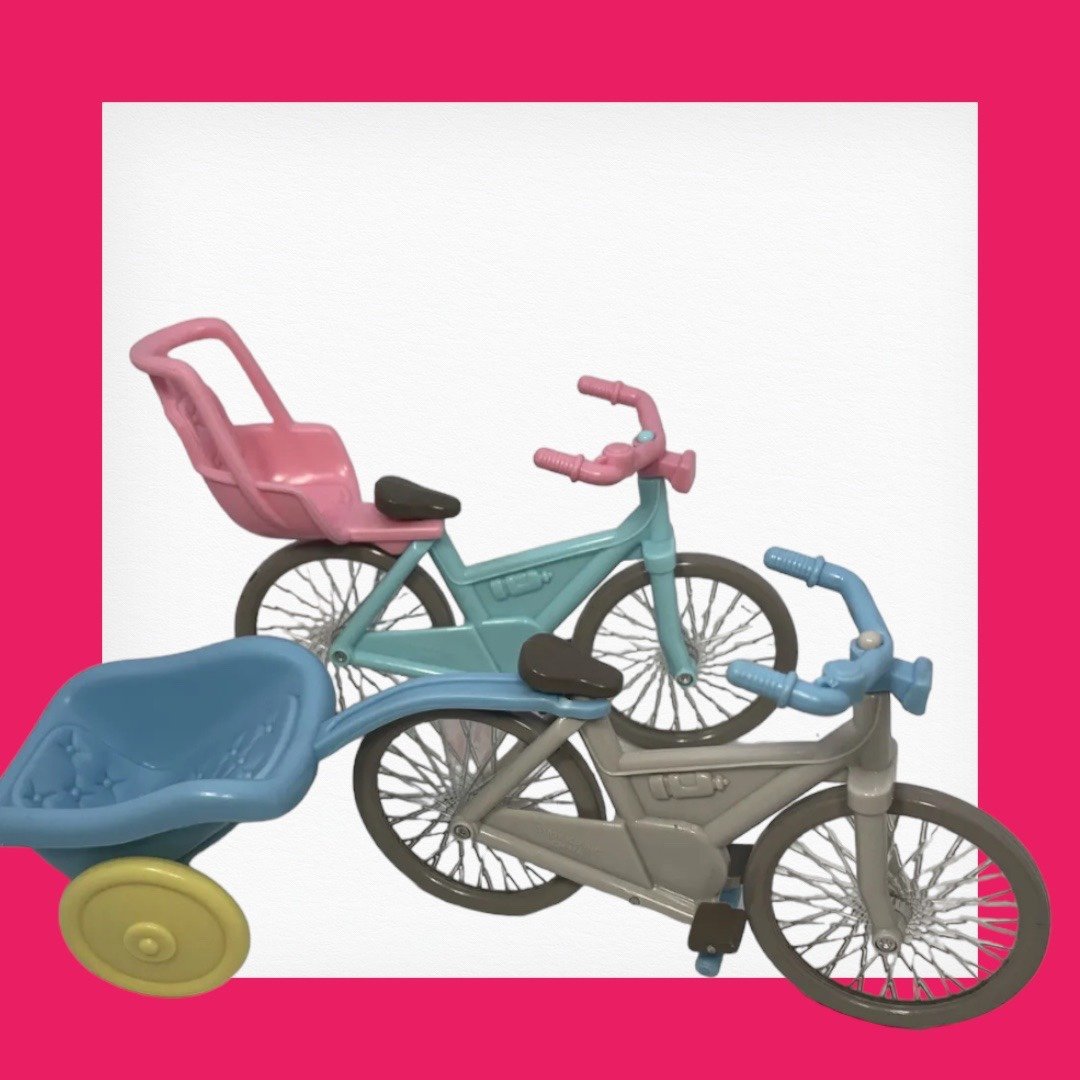 Fisher-Price Loving Family Dollhouse Bikes with Infant Carrier 1997 Blue / Pink