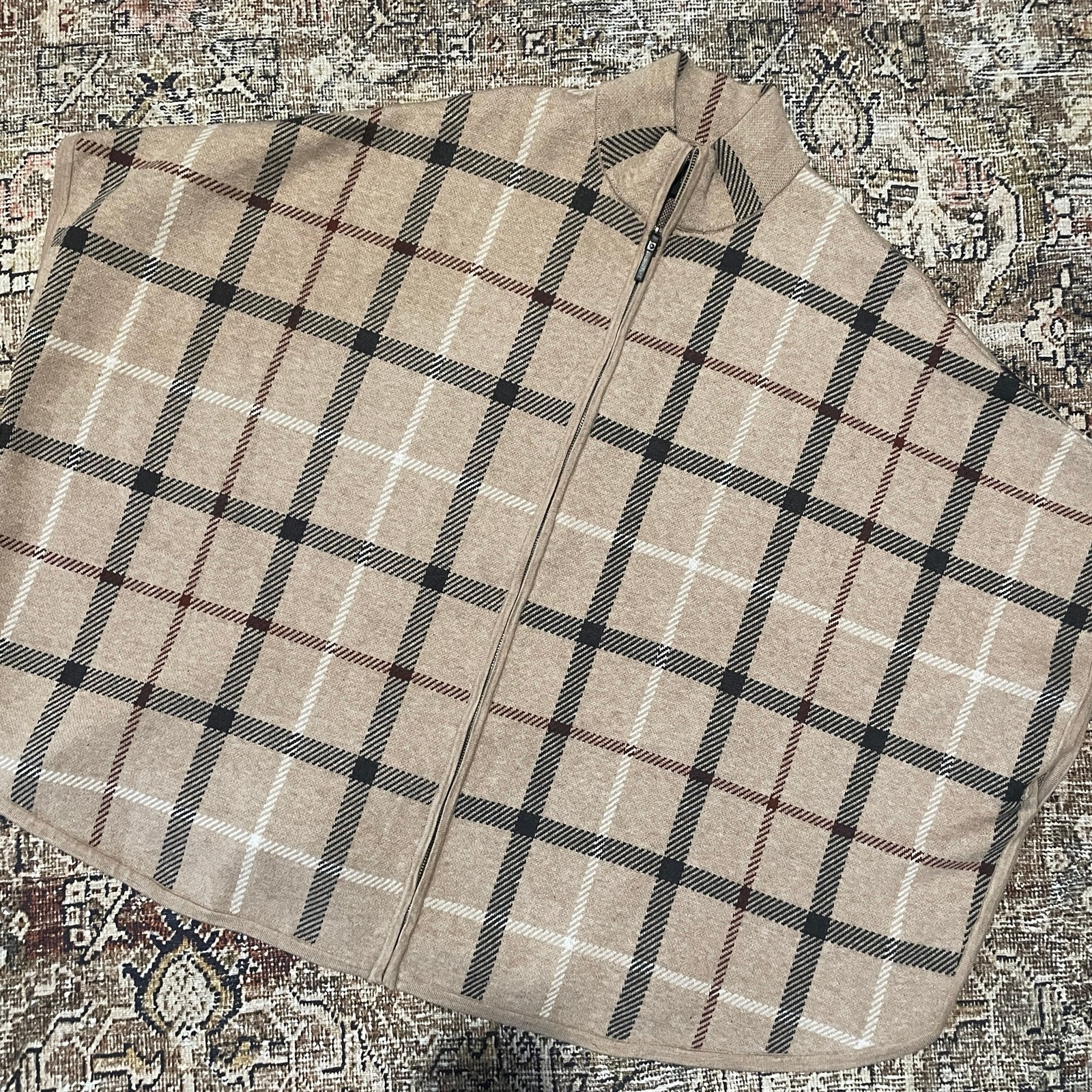 TAHARI | full zip oversized plaid poncho