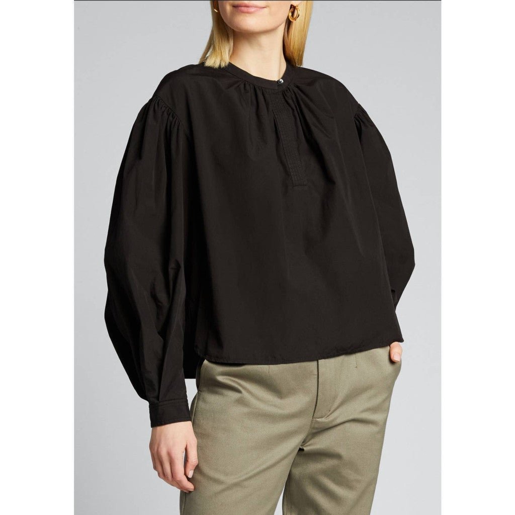 Bassike Cotton Boxy Gathered Shirt Black Size 1 NWT