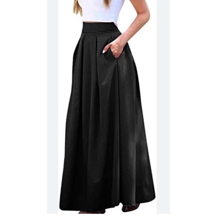 Kira Women Black Satin Pleated Formal Maxi Skirt Size XL