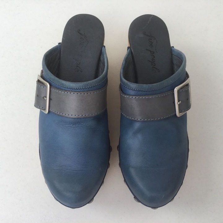 Free People Culver City Denim Blue shops Leather Wooden Clogs