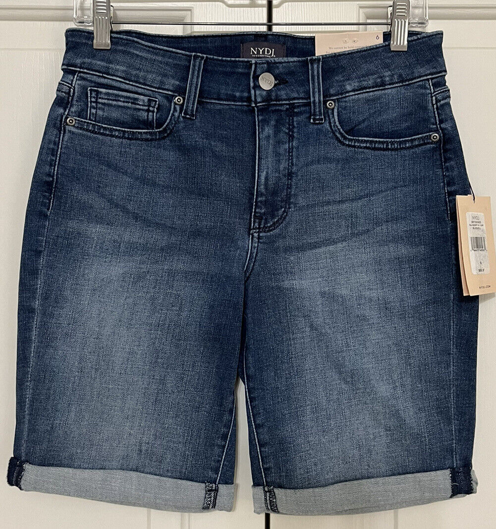 NWT NYDJ size 6 blue jean bluewell denim slimming ella cuffed shorts womens