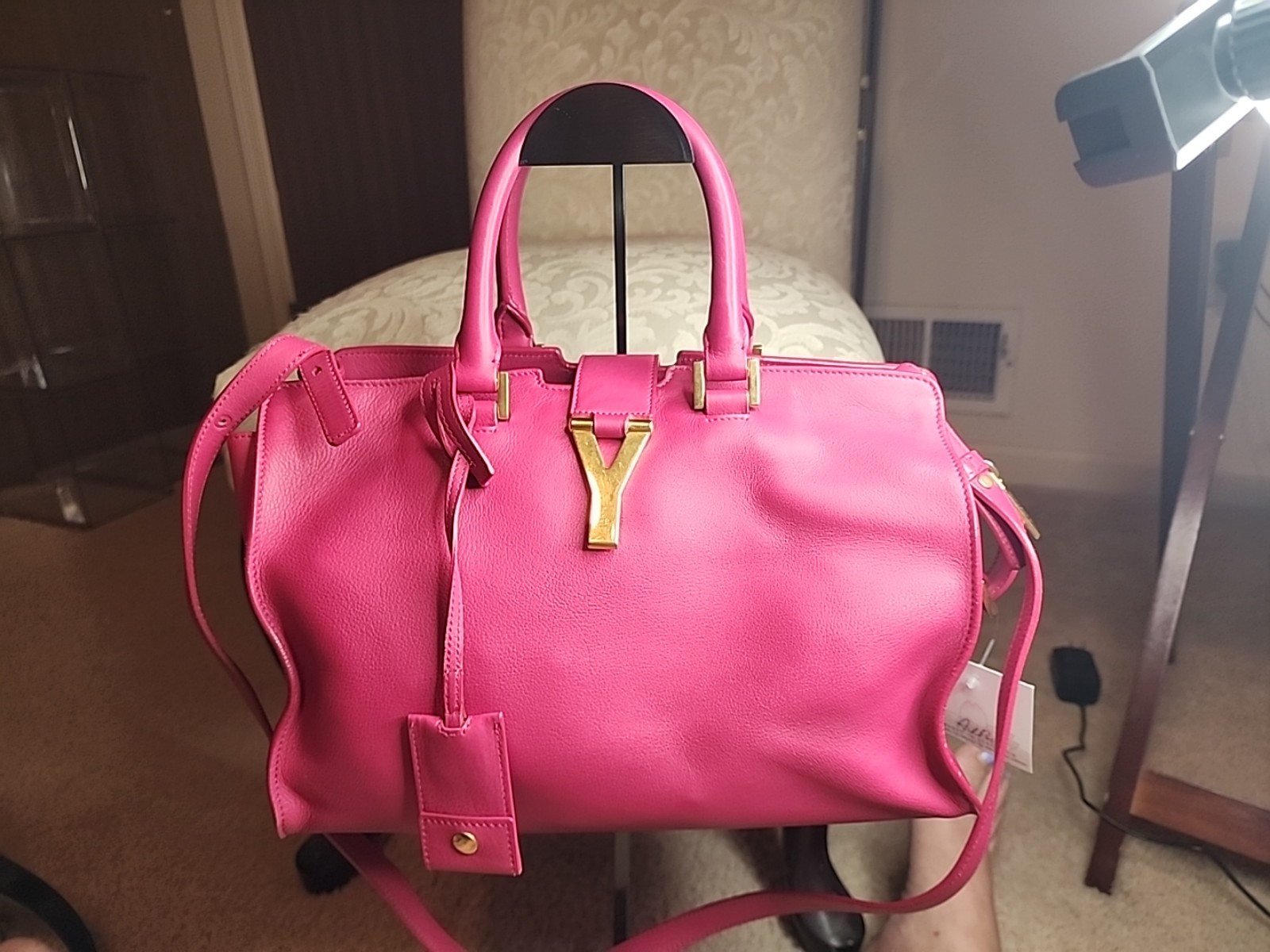 Saint Laurent Cabas Chyc handbag in fuchsia leather 2 way