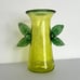 Ed Francis -Unique Green Glass Art Vase with Leaf Appliqué signed “Off Center”