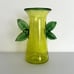 Ed Francis -Unique Green Glass Art Vase with Leaf Appliqué signed “Off Center”
