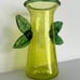 Ed Francis -Unique Green Glass Art Vase with Leaf Appliqué signed “Off Center”