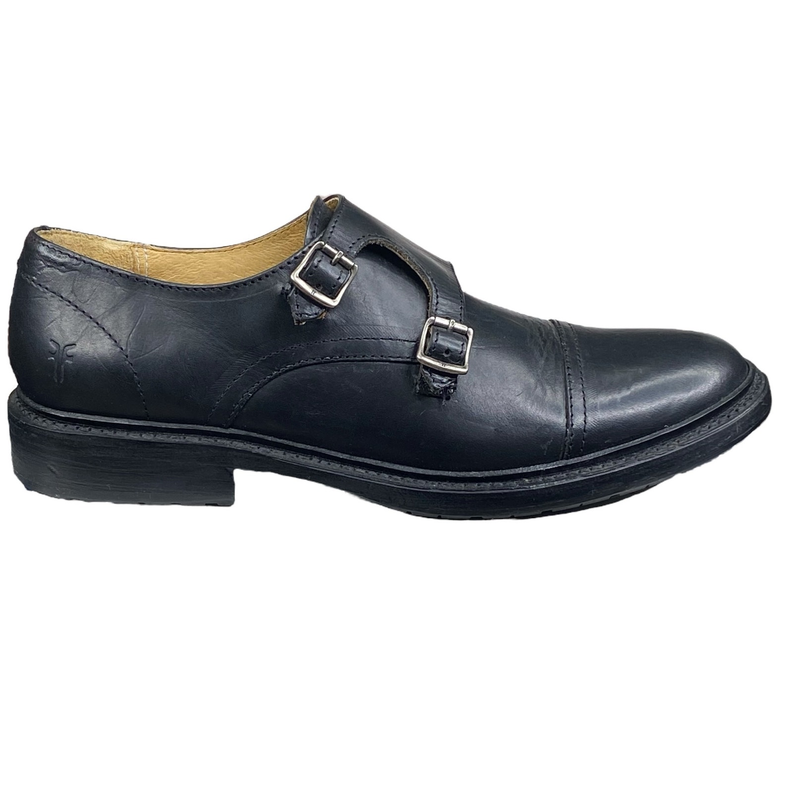 Frye Mens James Double Monk Strap Black Leather Slip On Oxford Size US 8.5