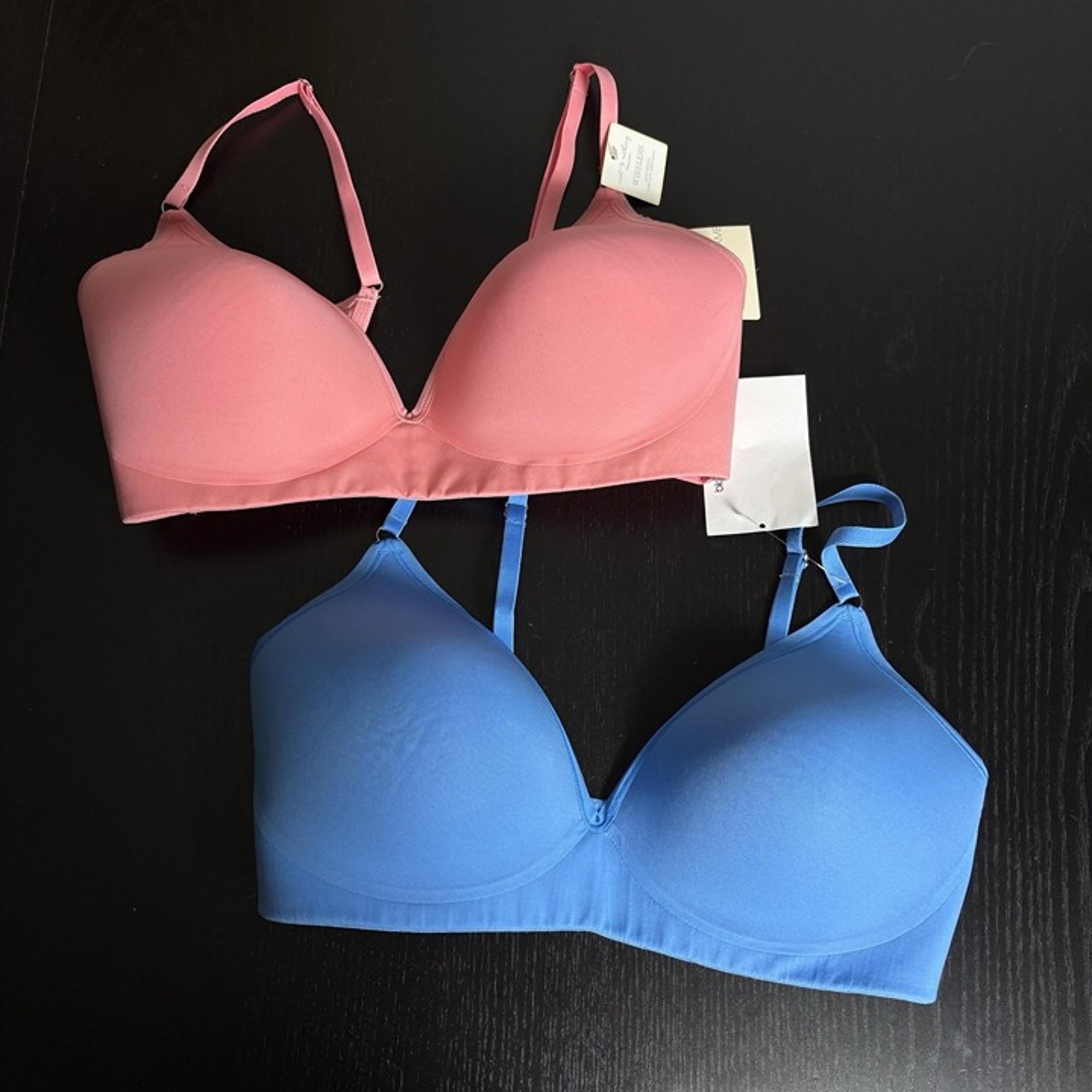 ON GOSSAMER Size 36D Lot of 2 Wireless Next to Nothing Micro Bras Pink & Blue