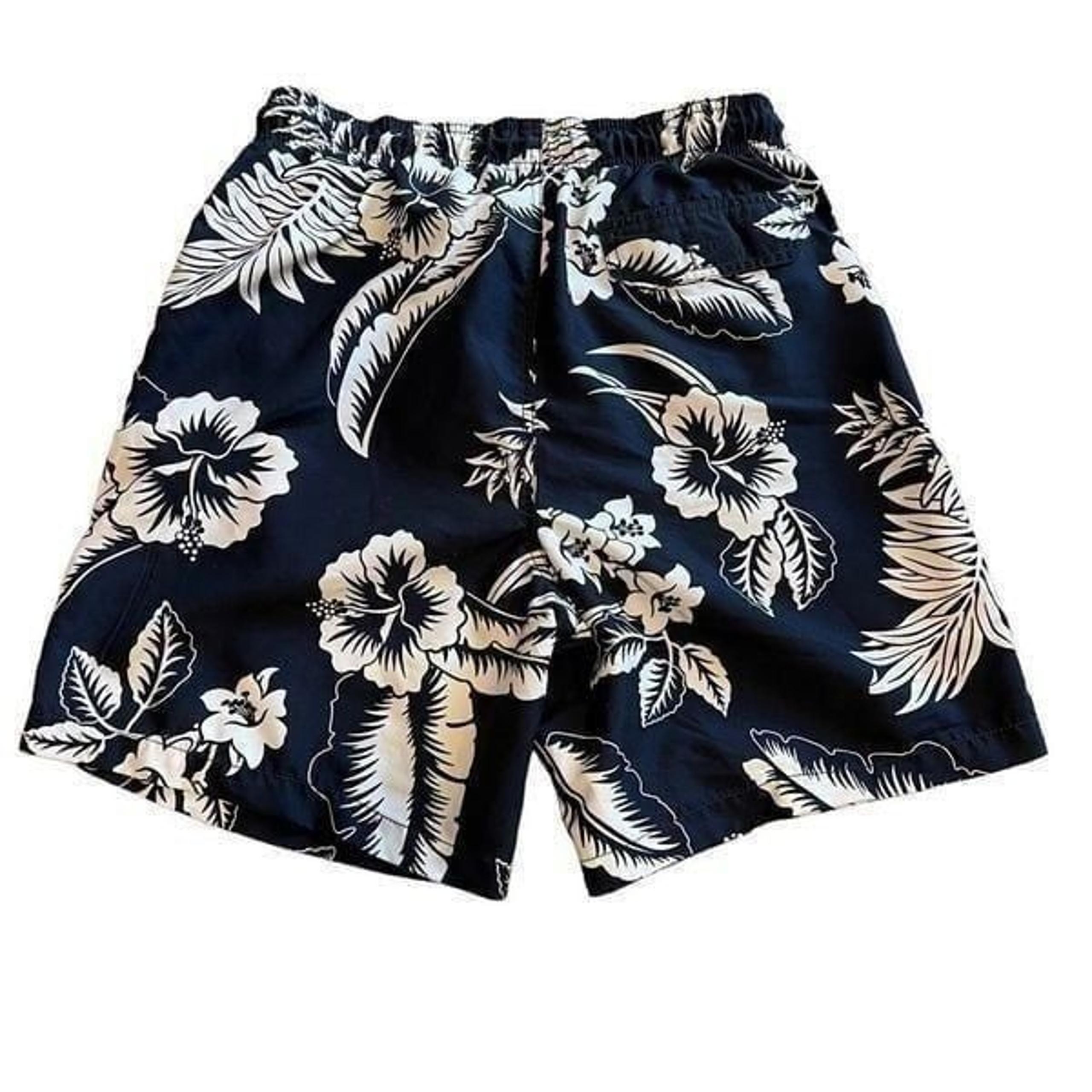 Trader Bay Hawaiian Print Swim Trunks. Navy and White. Size Small. Great Conditi
