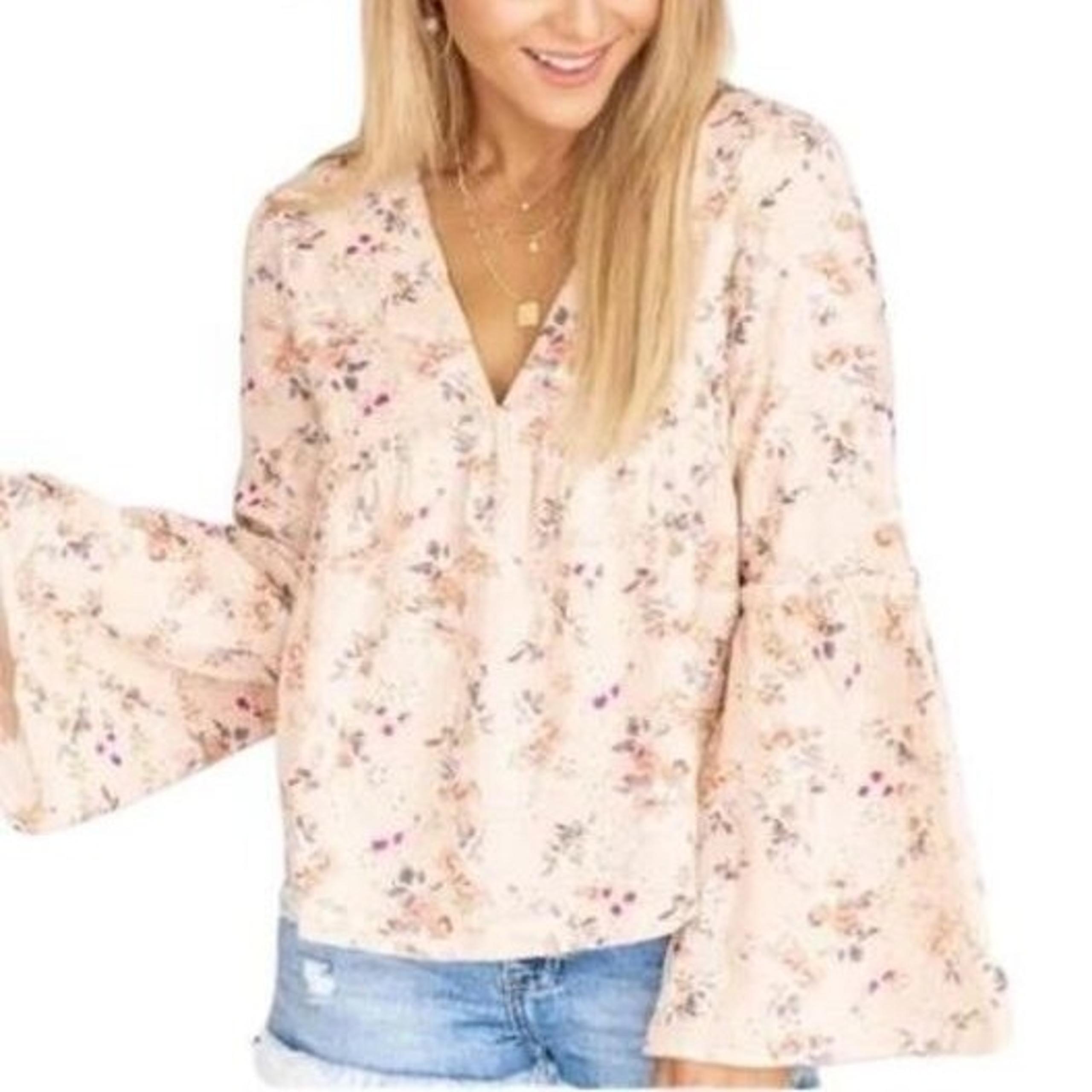Living My Best Life Pink Lily Eyelet Floral Bell Sleeve Brunch Blouse