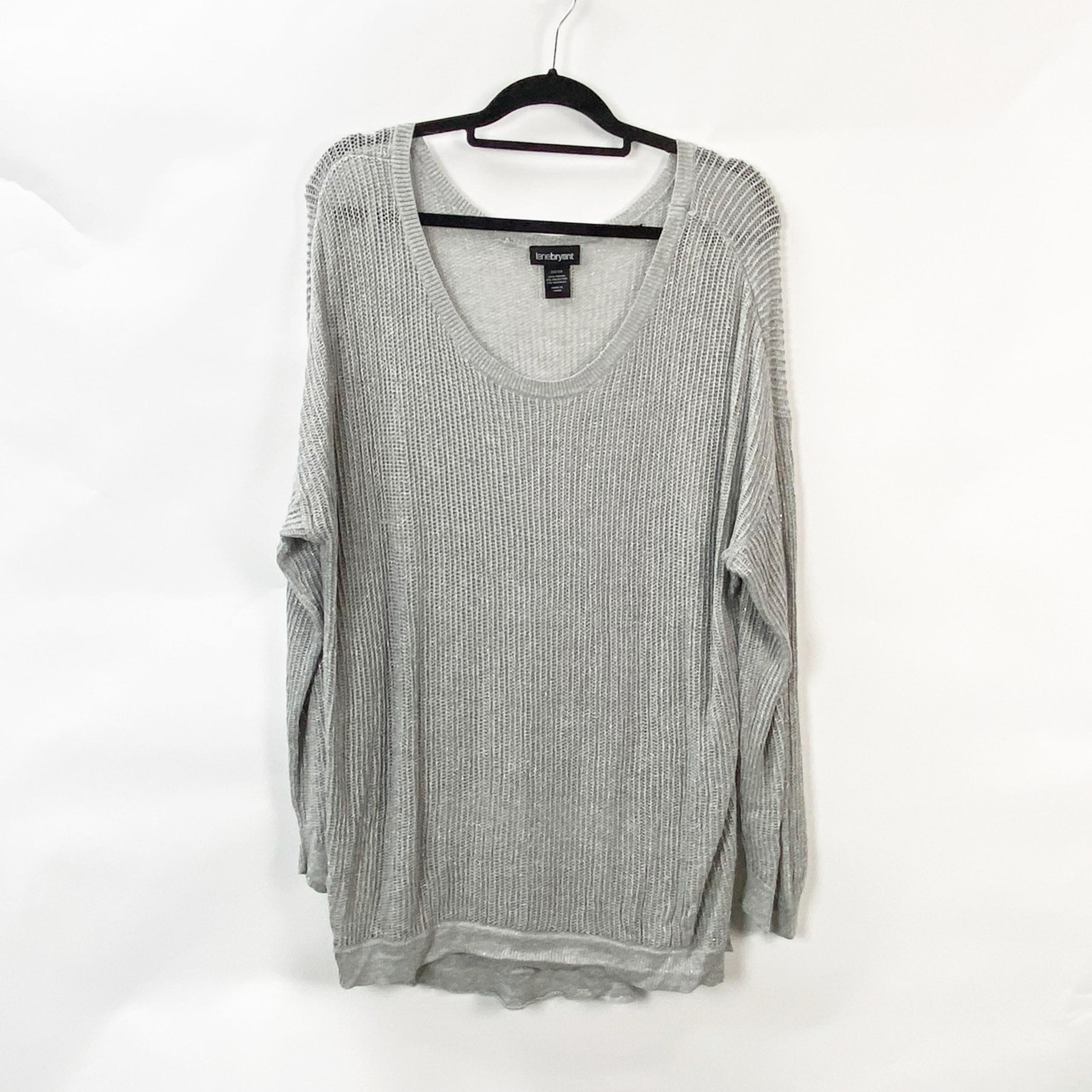 Lane Bryant 22/24 Plus Womens Metallic Gray Long Sleeve Scoop Neck Sweater