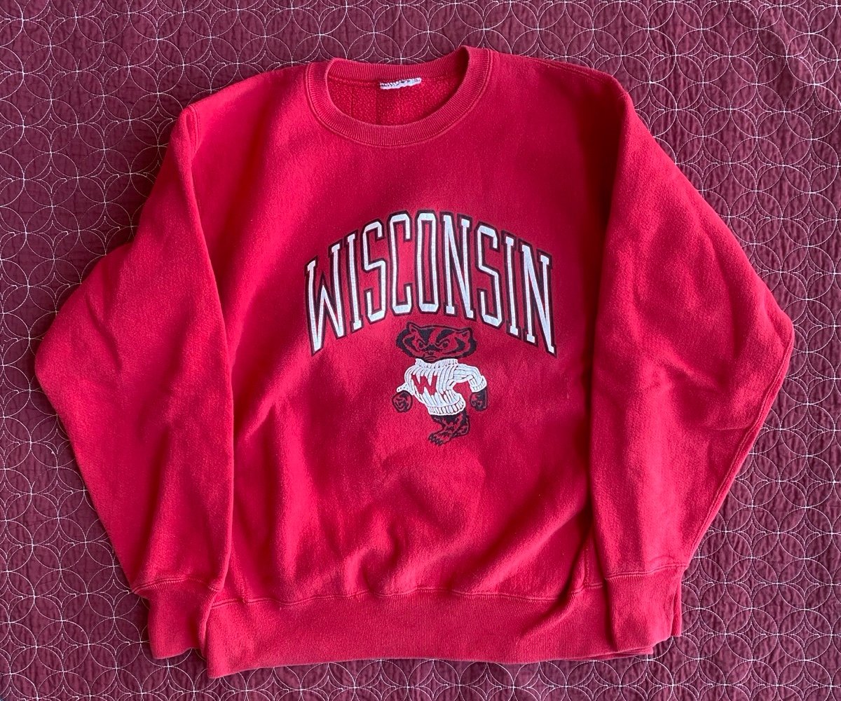 Vintage 1990s NCAA Wisconsin University Badgers Football Sweater Made In USA